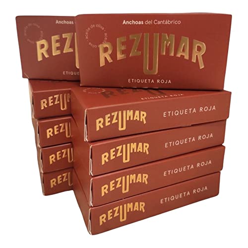 10 paquetes de filetes de acciugas Rezumar del Mar Cantábrico de 50 g.