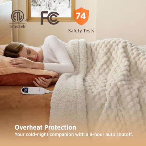 Image of Bedsure Heated Blanket Twin, Light Brown Bubble Pattern Electric Blanket