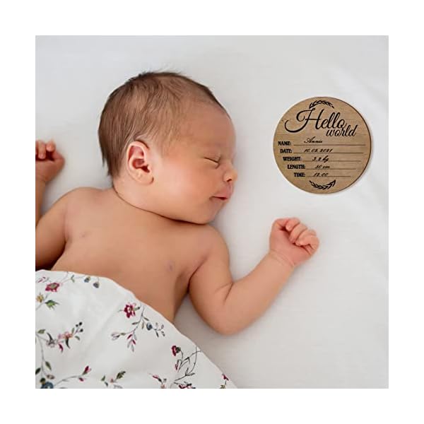 Holz Geburt Ankündigung Personalisierte Baby Ankündigung Schild Holz Geburt Ankündigung Schild Baby Namensschild Runde Holztafel mit schwarzer Farbe Marker für Baby Name und Geburt Detail, 20 cm – Bild 6
