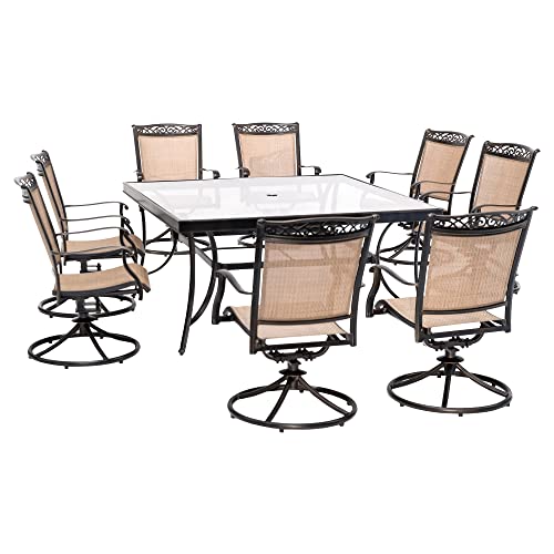 Hanover Fontana 9-Piece Dining Set With Eight Swivel Rockers And A 60 Inch Square Dining Table #TOP20