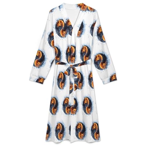 Water Fire Yin And Yang Soft Robe Long Sleeve Bathrobes V Neck Sleepwear Spa Robes with Belt Men Woman3