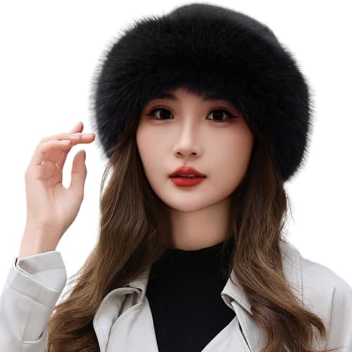 Fuzzy Bucket Hat for Women Winter Fluffy Furry Plush Faux Fur Hats Fisherman Cap Soft Cute Women's Bucket Hats Black