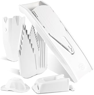 Börner Mandoline Slicer V1 (Professional Set) • V-Slicer with 4 Inserts, Fruit Holder, Docking Station, Box • Adjustable Vegetable Slicer • Cuts into Slices, Strips & Dices • Color: White