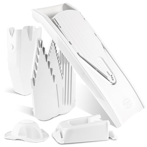 Börner Mandoline Slicer V1 (Professional Set) • V-Slicer with 4 Inserts, Fruit Holder, Docking Station, Box • Adjustable Vegetable Slicer • Cuts into Slices, Strips & Dices • Color: White