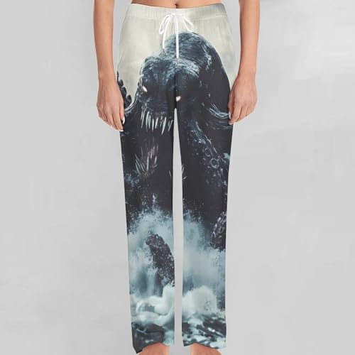 Sea Monster Octopuss Tentacles Fangs Womens Mens Pajama Pants Lounge Sleep PJ Bottoms with Pockets4
