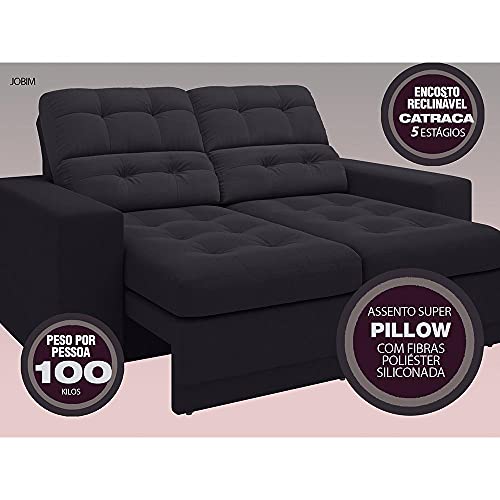 Sofá 2 Lugares Jobim Retrátil e Reclinável Preto 1,70m