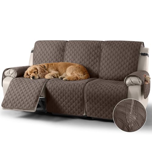 Image of TAOCOCO Recliner Slipcovers,3 Seater Recliner Protector,Waterproof Recliner Covers,Armchair Covers with Pockets,Non Slip Reclining Sofa Covers Arm Chair Covers for Pets /Dogs /Kids(Brown)