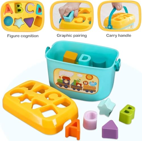 Image of UCRAVO Baby's First Sorting Building Blocks Toy for Kids Alphabets Color and Shapes Learning Educational Toy for Kids Boy and Girl Building Blocks, Stacking and Sorting Play for Infants