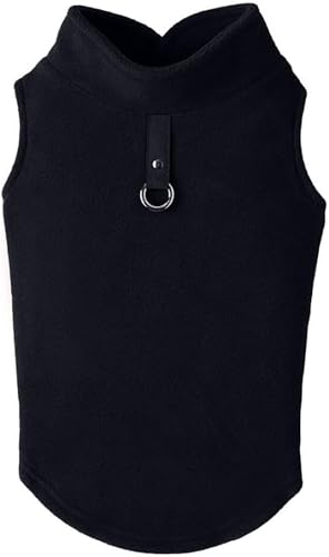 Gooby Chaleco de forro polar para perro, color negro, talla L - Cálida chaqueta de forro polar con correa de junta tórica para perros de tamaño