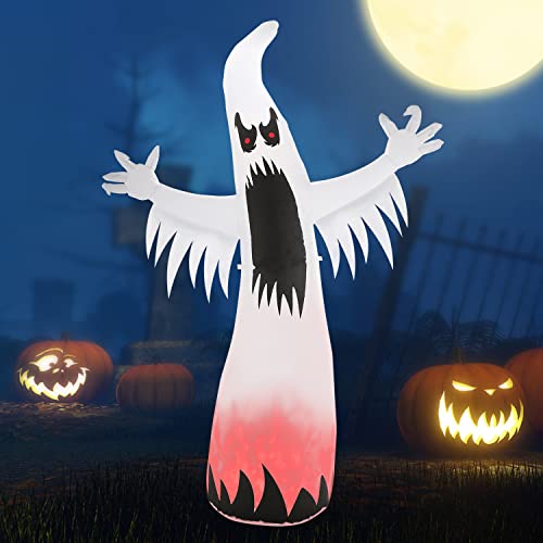 Halloween Inflatable Ghost Decorations 8FT, Lighted Halloween White Ghost Yard Decor for Party Display, Outdoor Indoor Holiday Decorations with Color Changing Led Lights
