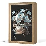 OnlyWow© Tischleuchte 20x30 cm Nachtischlampe LED Table Lamp Helles Licht Wohnzimmer Schlafzimmerlampe Nachttisch Design Totenkopf - Blau - Blumen - Blätter