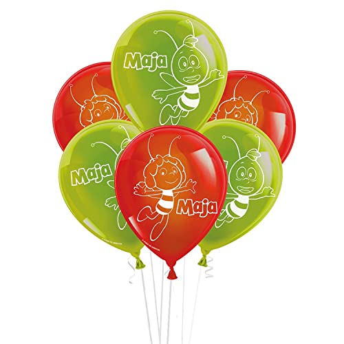 Party Factory `Biene Maja´ Set aus 10 roten und grünen Latexballons, Ø25cm, verschiedene Druckmotive, für Luft oder Helium