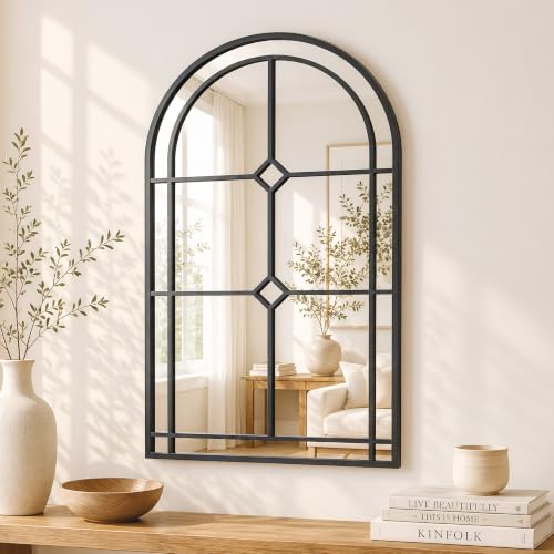 Image of Saliwa Black Arched Mirrors for Wall, 30 inch x 20 inch Wall Mirror for Entryway, Living Room, Bedroom, Bathroom, Fireplace, Window Mirror with Metal Frame