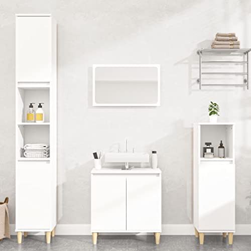 Frdhee Juego de muebles de baño, 3 piezas, color blanco, madera para cuarto de baño, cuarto de baño, cuarto de baño, cuarto de baño