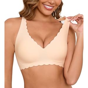 Bras for Women No Underwire - Womens Wireless Comfortable Scalloped Sleep Everyday Bra with Extender, S-XXL