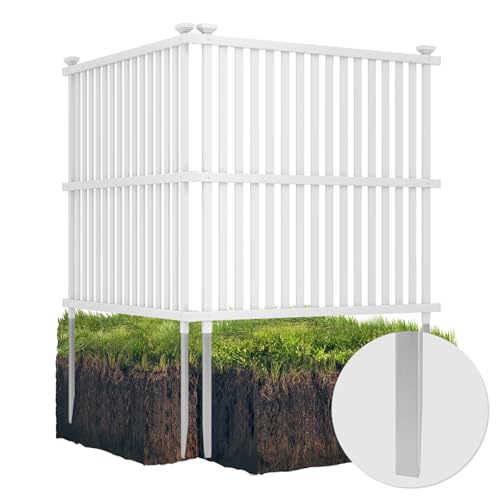 COSTWAY Gartenzaun 2-teilig, 114 cm hoch, Zaun mit Pfosten & Schutzkappen, PVC Sichtschutzzaun, Steckzaun Zaunelementen, Freistehender dekorativer Zaun, Sichtschutz für Garten & Terrasse, Weiß