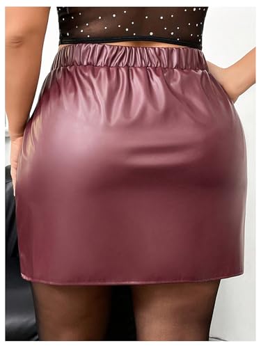 MakeMeChic Women's Plus Size Faux PU Leather Mini Skirt Elastic High Waisted Asymmetrical Workwear Short Skirt3
