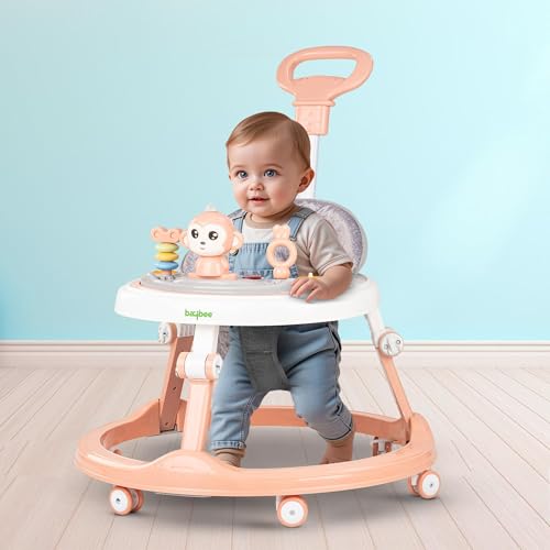 Image of Baybee Drono Pro Baby Walker for Kids with Push Handle, 4-Level Height Adjustment, Musical Toy Bar| Round Activity Walker for Babies 6-18 Months (Pink)