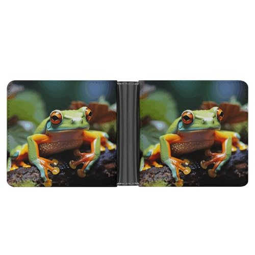 Men's Leather Wallet Bifold Wallet for Men Lovely Tree Frogs Slim Wallet with Multiple Card Classic Passcase Mens Card Holder