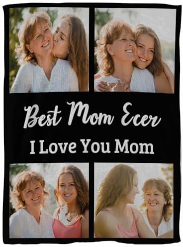 Personalized Gifts for Mom, Custom Throw Blankets with Photos, Customized Best More Ever Text for Mothers Day Family Friend Christmas Valentines Day Presents, 40" W x 50" L