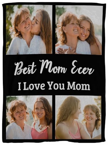 Personalized Gifts for Mom, Custom Throw Blankets with Photos, Customized Best More Ever Text for Mothers Day Family Friend Christmas Valentines Day Presents, 40" W x 50" L