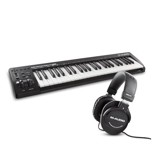 M-Audio Keystation 49 MK3 con auriculares HDH40 - Teclado Controlador MIDI USB de 49 teclas con controles asignables, ruedas de cambio de tono/modulación, software y auriculares de estudio