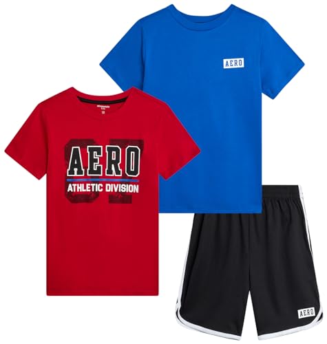 Image of AEROPOSTALE Boys Active Shorts Set - 3 Piece Short Sleeve Active Jersey Tees and Performance Jersey Dolphin Shorts (8-12)