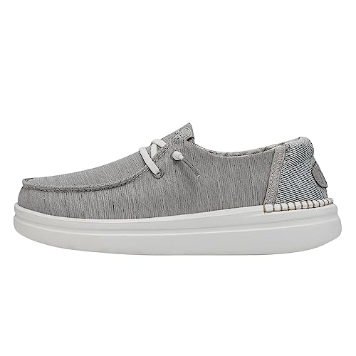 Image of HEYDUDE Women's Wendy Rise Slip On Shoe, Lunar Rock Size 10 | Lightweight Platform Loafer with Elastic Laces and Foam Insole