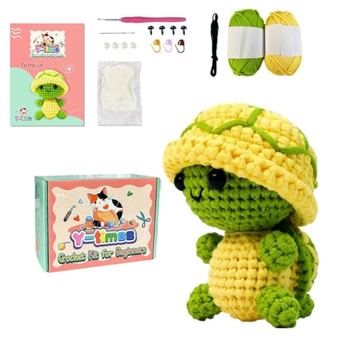 Animal en peluche au crochet, kit d’animaux au crochet pour débutants, Kit de tricot de tortue mignonne, comprend un crochet en fil, Kit de démarrage au crochet, tutoriels vidéo étape par étape, proje