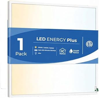 2x2 LED Flat Panel Light Emergency Battery Backup, 40W-3000K/4000K/5000K, 0-10V Dimmable, 4390 Lumens, LED Drop Ceiling Light, 100-277V, and UL Listed, Ultra Thin Back-Lit 1 Pack