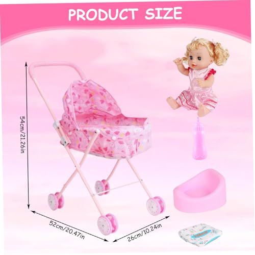 Cochecito de muñeca con voz interactiva y accesorios para juego de simulación portátil 6