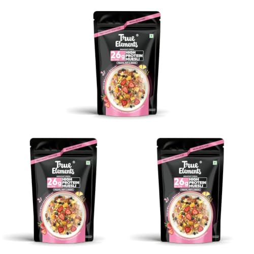 Image of True Elements High Protein Muesli 400g | 26g Protein | Fruit,Nuts & Seeds | Healthy Breakfast Cereal | Rich in Nuts, Seeds & Wholegrains | No Added Preservatives (Pack of 3)