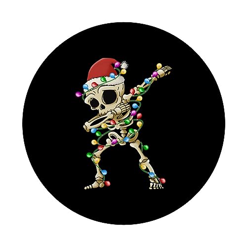 Dabbing Skeleton, Christmas 2023, Dabbing Skull w/ Santa Hat PopSockets Swappable PopGrip, Black - Image 3