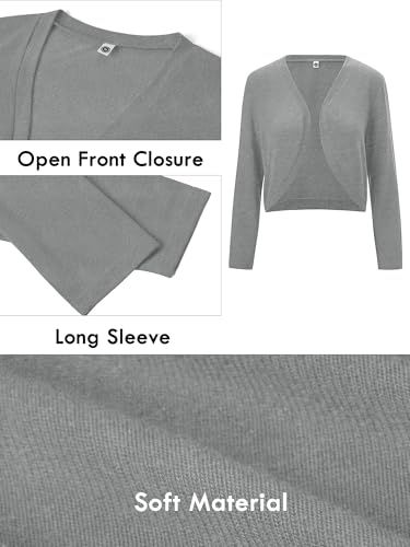 Image of Heymoments Women's Long Sleeve Thin Kintted Shrugs Sweaters Lightweight Cropped Tops Open Front Cardigan for Dress