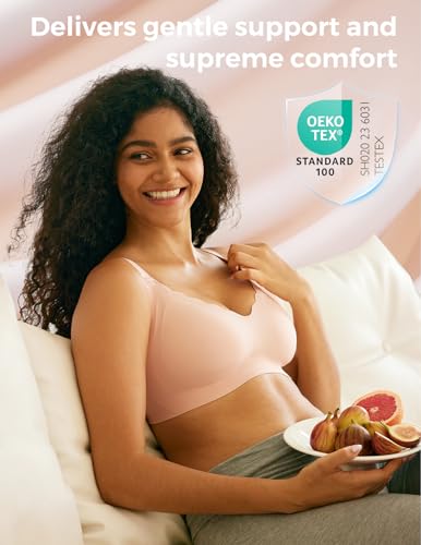 Image of Momcozy Wireless Seamless Bras for Women, Ultra-Comfort Everyday T-Shirt Bras, Breathable Maternity Bras with Scallop Edges