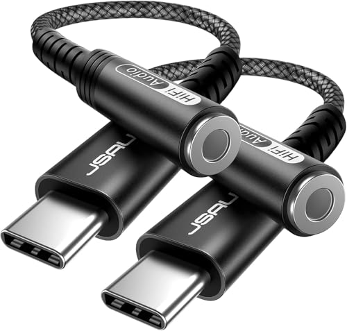 Image of JSAUX 2-Pack USB Type C to 3.5mm Female Headphone Jack Adapter, USB C to Aux Audio Dongle Cable Cord Compatible with iPhone 17 Pro Max /16 Pro /15 Plus /15, Samsung Galaxy S23 /S22, iPad Pro, Pixel -Black