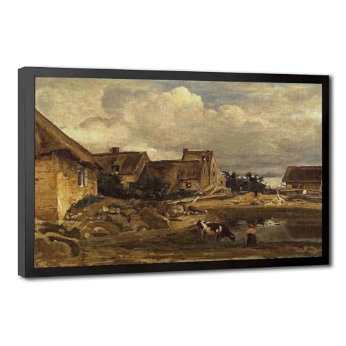 Tableau A Farmyard Near Fontainebleau Camille Corot pour habiller un grand mur blanc de salon