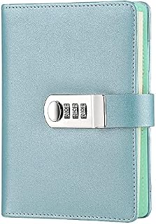NectaRoy Lock Journal Lockable Refillable Diary, PU Leather Cover Writing Notebook Planner Organizer with Combination Lock, Travel Journal with Lock, Notepad with Pen Holder, Size 185x135mm