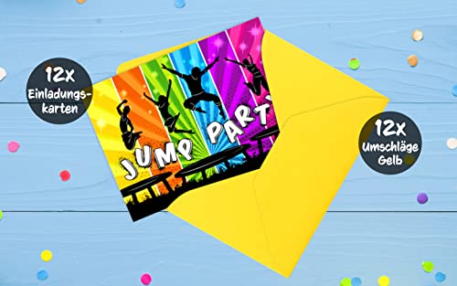 12 cartes d'invitation + enveloppes pour anniversaire d'enfant et fête - Les cartes colorées au design Jump Party sont l… - Image 5