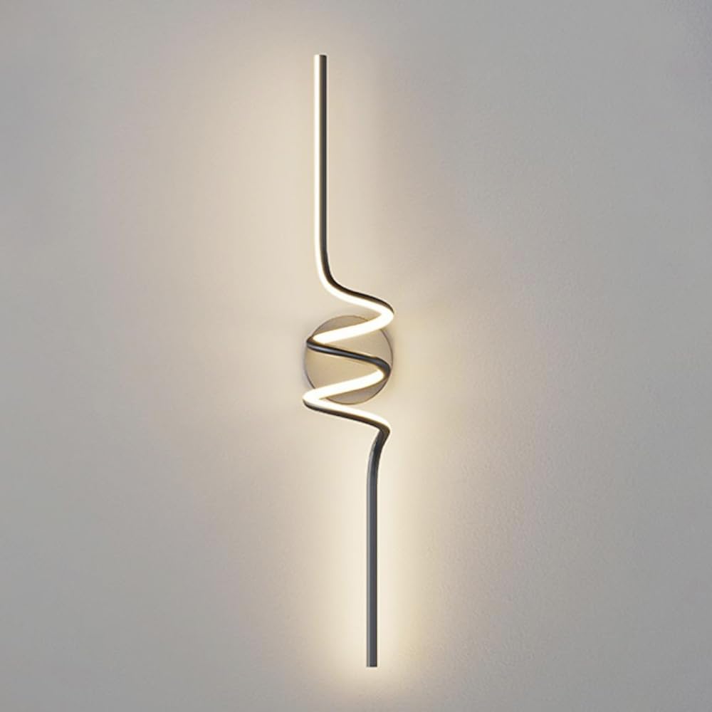 Nowoczesna czarna spiralna lampa ścienna, kinkiety LED do wnętrz, ciepłe światło 3000K, oświetlenie ścienne do schodów, salonu, sypialni, korytarza, połączenia i