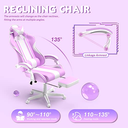 Ferghana Purple Gaming Chair With Bunny Ear, Cute Massage Gaming Chairs For Adults & Teens, Office Pc Gamer Chair With Footrest, Kawaii Computer Game Chair For Girls, Racing Reclining Silla Gamer #TOP6