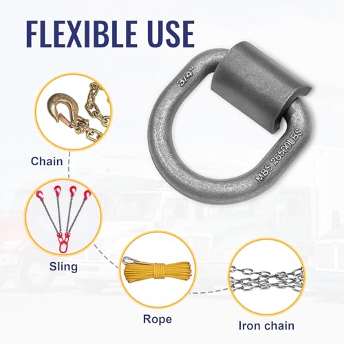 Image of Grandroad auto 12 Pack Weld-On Forged D Ring, Heavy Duty 3 /4 inch D-Ring Trailer Tie Down Anchor with MBS:26,500 lbs for Trailer, Truck Cargo, RV, ATV Tiedowns, Farm Applications and More.