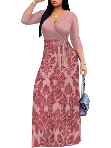Image of PinkPatty Women's Long Sleeve Maxi Dress Plus Size Trendy Wedding Guest Wrap Dress with Pockets&Belt