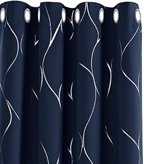Deconovo Eyelet Room Darkening Curtains, Window Treatment Silver Wave Line Foil Printed Blackout Curtains for Nursery, 66 x 72 Inch(Width x Length), Light grey, 2 panels
