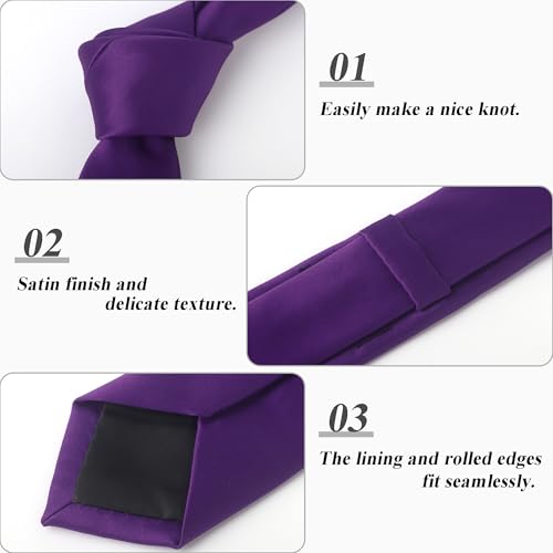 Image of Landisun Black Tie Men Women Solid Skinny Ties Slim Ties Satin Tie