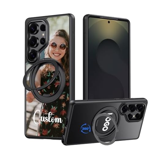 Coque magnétique personnalisée pour Samsung Galaxy S25 Ultra - Photo/logo personnalisé - Anneau rotatif à 360° - Qualité militaire - Résistant aux chocs - Coque arrière translucide compatible avec