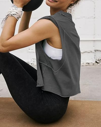 Image of HUGOOME Women Workout Tank Tops Oversized Crop Sleeveless Tee Loose Fit Boxy Basic Yoga Active Summer T Shirts Gym 2026