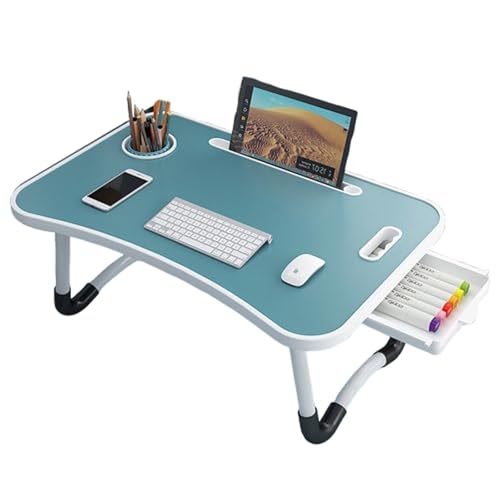 折りたたみテーブル 子供 学習 軽量 ミニ 持ち運び 子供用テーブル インストールは不要です ベッド 机 取り付け 後付け 携帯電話タブレットホルダー カップホルダー付き ベッド ミニテーブル 可愛い キャラクター 便利な収納 (ブルー,60x40x28c