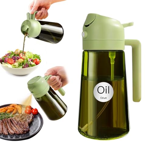 YARRAMATE 16oz/470ml Light Blocking Oil Sprayer for Cooking with Stickers, Food-Grade 2 in 1 Olive Oil Dispenser Bottle for Kitchen, Premium Dark Green Glass Oil Bottle for Air Fryer, BBQ (Green) by YARRAMATE - Used condition - US$8.09