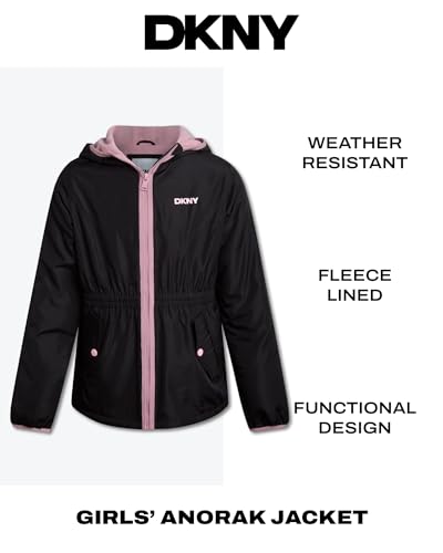 Image of DKNY Girls Fleece Jacket - Polar Fleece Lined Midweight Hooded Anorak Windbreaker - Cozy Outerwear & Winter Jackets for Girls